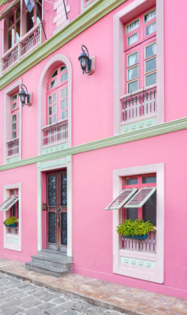 Street view of a colonial building facade, Guayaquil, Ecuador.の写真素材