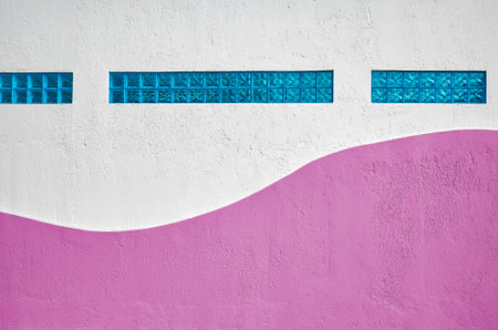 Wall with blue glass blocks, abstract urban background.の写真素材