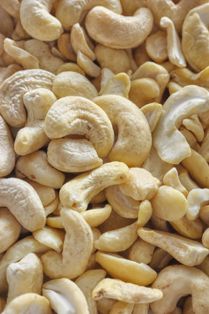 Close up photo of organic cashew nuts, selective focus, food background.の写真素材
