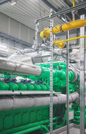 Gas fired cogeneration engine, selective focus.
