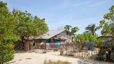 Huts in a village on a small island in the Philippines.の写真素材