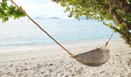Hammock on the beach of a tropical island, Philippines.の写真素材