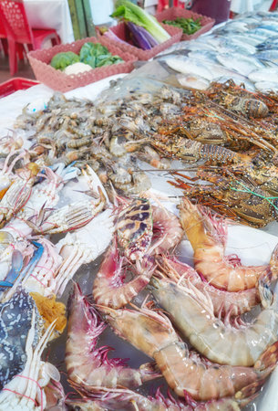 Freshly caught seafood at a market in Kota Kinabalu, Borneo, Malaysia.の写真素材