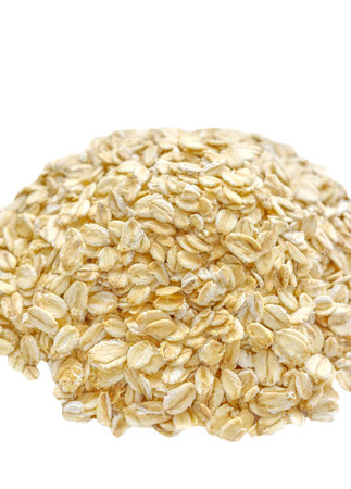 Oatmeal isolated on a white background, selective focus.の写真素材