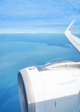 An airplane jet engine as seen from the cockpit