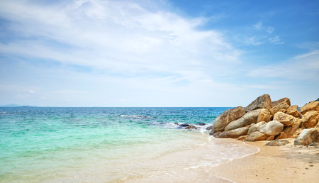Beach on Mamutic Island, Tunku Abdul Rahman National Park, Sabah, Malaysia.の写真素材