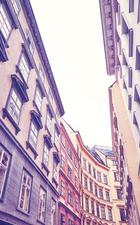 Old buildings in the center of Vienna, color toning applied, Austria.の写真素材