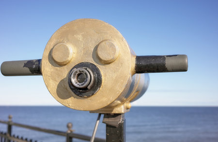Viewing scope at a viewpoint facing the sea, selective focus.の写真素材