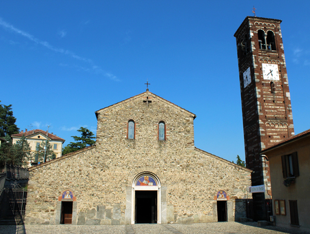 Romanesque italian church and belfry (basilica of Agliate)の写真素材