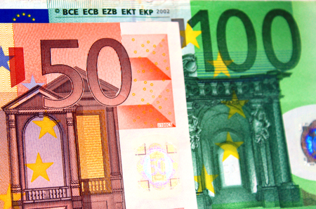 50 and 100 euros notesの写真素材