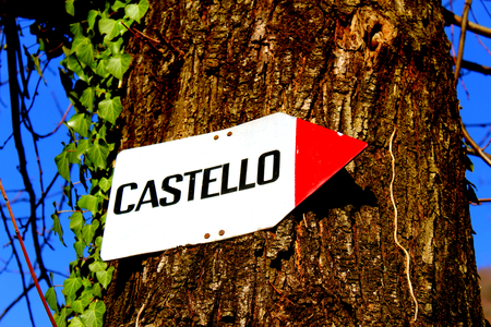 Castle sign on a tree trunk (italian)