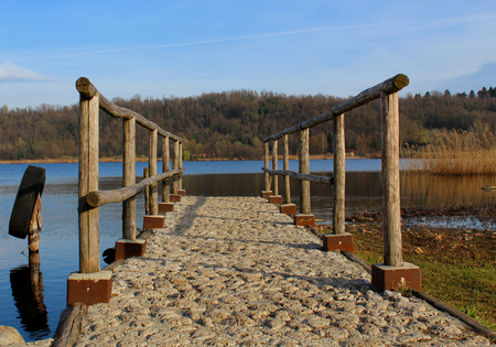 Pedestrian pier on a lakeの写真素材
