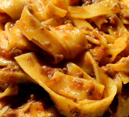 Tagliatelle pasta with meat sauceの写真素材