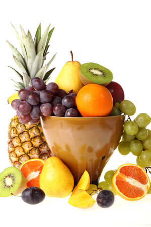 fresh fruit with a glass of fresh yogurtの写真素材