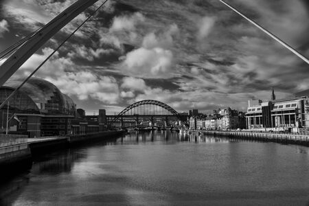 black and white river in the center of cityの写真素材