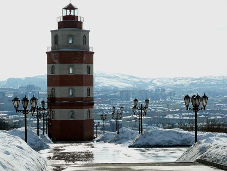 The lighthouse on top of the hill.の写真素材