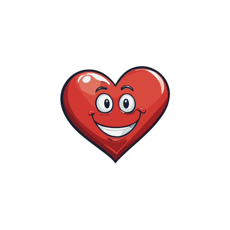 Cute Red Heart Cartoon Character With Smiling Face Vector Illustrationのイラスト素材