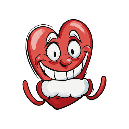 Cartoon red heart with smiling face vector illustration on white background.のイラスト素材