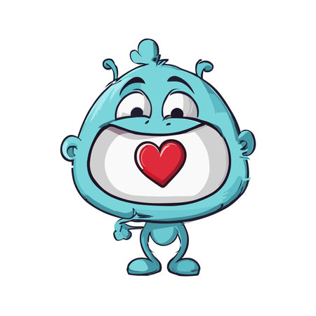 Cute blue monster with heart isolated on white background. Vector illustrationのイラスト素材