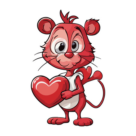 Cute cartoon mouse with red heart on white background. Vector illustration.のイラスト素材