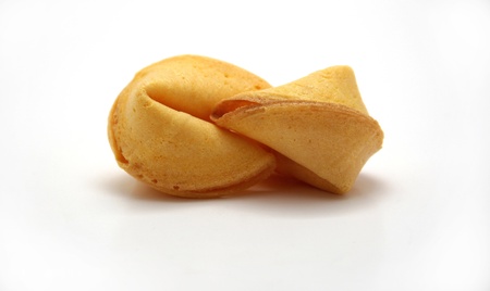 Two fortune cookies "locking lips"の写真素材