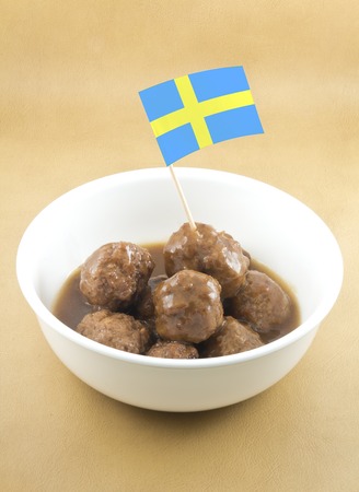 Delicious Swedish meatballs with a hearty brown sauceの写真素材