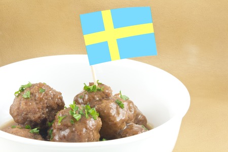 Delicious Swedish meatballs with a hearty brown sauceの写真素材