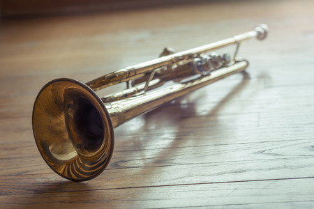 The joyful noise of this old trumpet rings through the halls like a ghost of forgotten memoriesの写真素材