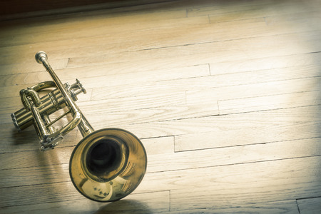The joyful noise of this old trumpet rings through the halls like a ghost of forgotten memoriesの写真素材