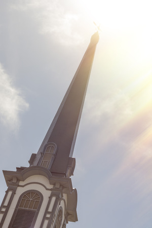 Old church steeple on a perfect beautiful sunny dayの写真素材