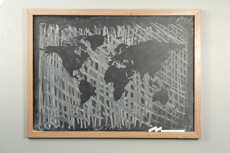 Chalkboard sketch drawing map of the world for education conceptの写真素材