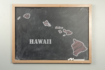 Outlined Hawaii US state on grade school chalkboardの写真素材