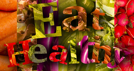 Healthy eating themed vegetables spell the words Eat Healthyの写真素材