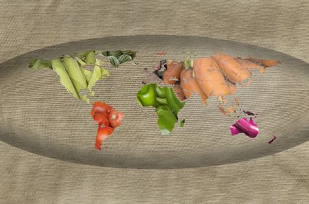 World map collage of lots of popular fruits and vegetablesの写真素材