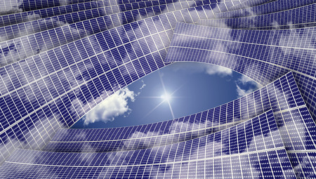 Solar panels absorbing the suns energy on hot summer day