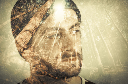 Multiple exposure portrait for imagination nature themed imageの写真素材