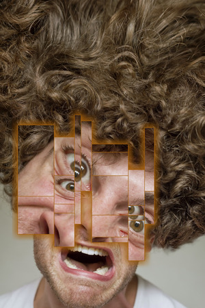 Scruffy faced man with messy curly hair afro, abstractの写真素材