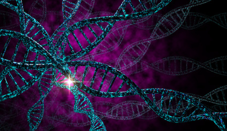 3D DNA strand with vibrant colors for genetics backgroundの写真素材