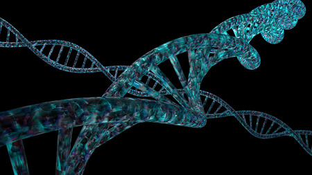 3D DNA strand with vibrant colors for genetics backgroundの写真素材