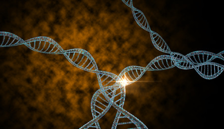 3D DNA strand with vibrant colors for genetics backgroundの写真素材