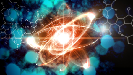 Close up illustration of atomic particle for nuclear energy imagery