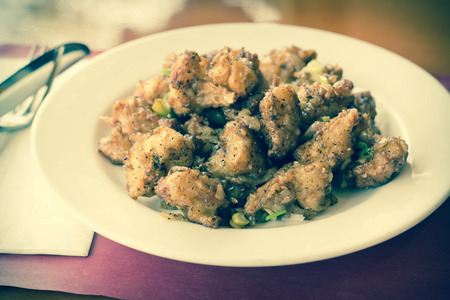Crispy fried salt and pepper Indian style cauliflower also known as gobi pakorasの写真素材