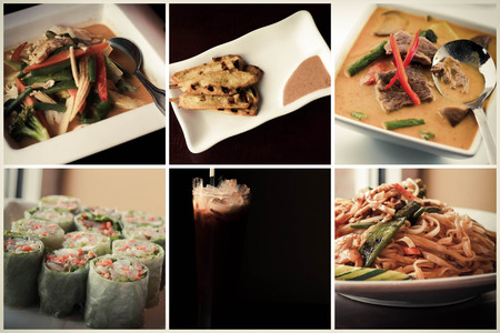 Variety of popular Thai dishes in food collage imageryの写真素材