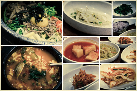 Variety of popular Korean dishes in food collage imageryの写真素材