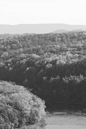 Autumn trees at Delware river as seen from above angleの写真素材