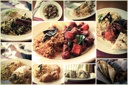 Variety of popular Indian food dishes in collage imageryの写真素材