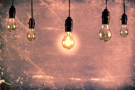 Hanging antique edison style filament light bulbの写真素材