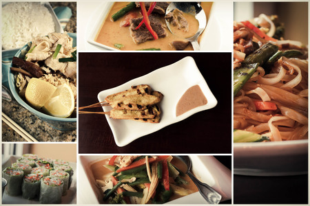 Variety of popular Thai dishes in food collage imageryの写真素材