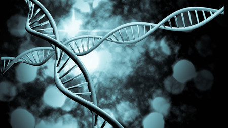3D DNA strand with vibrant colors for genetics backgroundの写真素材