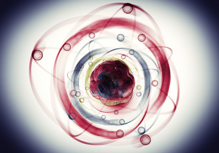Close up illustration of atomic particle for nuclear energy imageryの写真素材